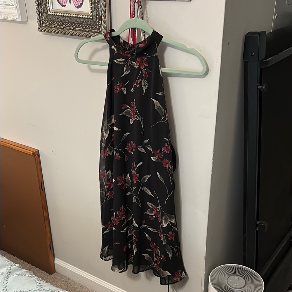 Anna Grace Black and Red Floral Mini Dress